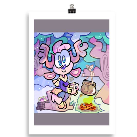 cute art print of a cartoon deer in snow by Brighton artist CORKiE