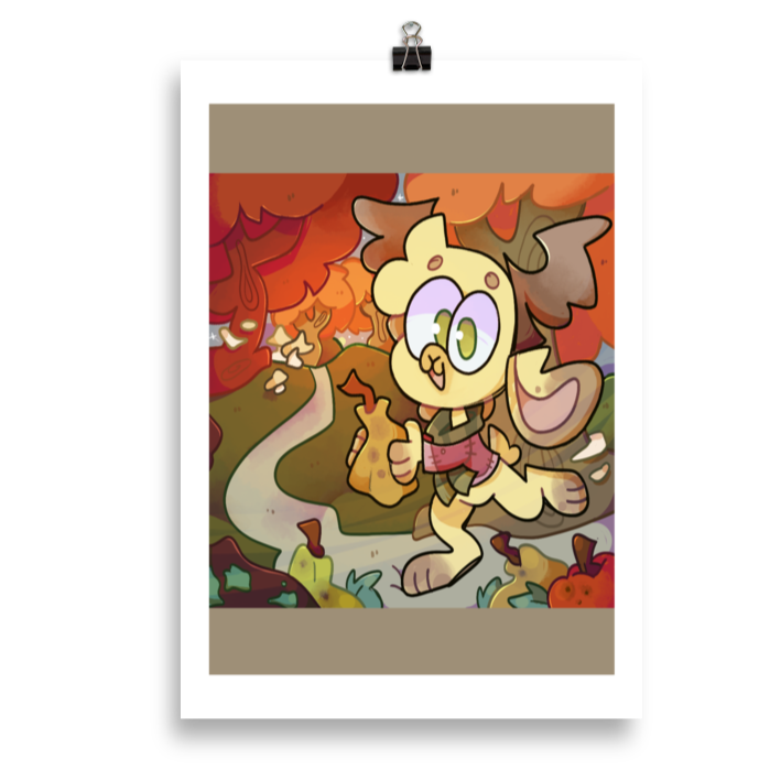 cute art print illustration of a jackalope/bunny furry character in an autumn scene by Brighton artist CORKiE