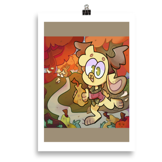 cute art print illustration of a jackalope/bunny furry character in an autumn scene by Brighton artist CORKiE