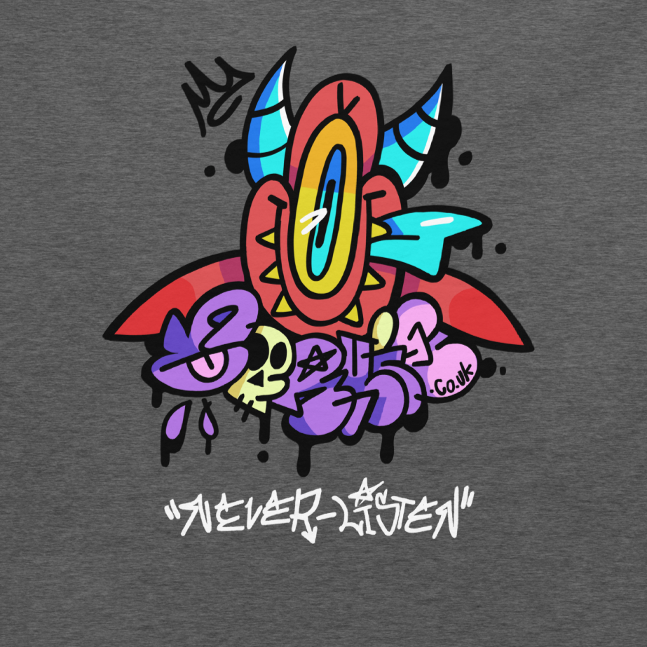 Graffiti devil character, with a graff throwie, for brnad CORKiE, designed by Brighton streetartist Cordelius Kirkland CORKiE.