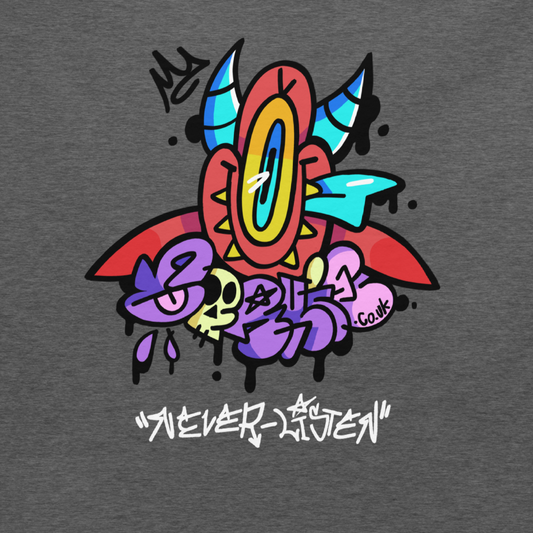 Graffiti devil character, with a graff throwie, for brnad CORKiE, designed by Brighton streetartist Cordelius Kirkland CORKiE.