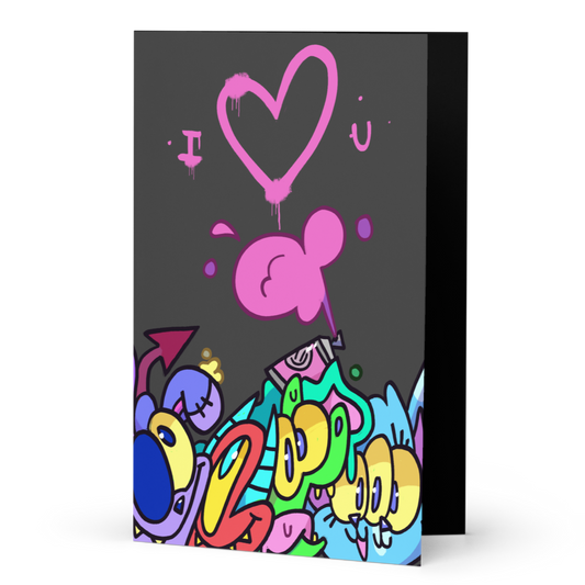 'I love you' valentines day greeting card with graffiti characters and spray paint
